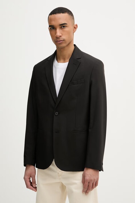 Sisley pánske jednoradové sako s prímesou vlny čierna farba 29B3SW02K