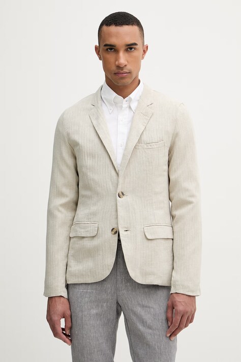 Lindbergh marynarka jednorzędowa męska z lnem beżowa 30.304020A