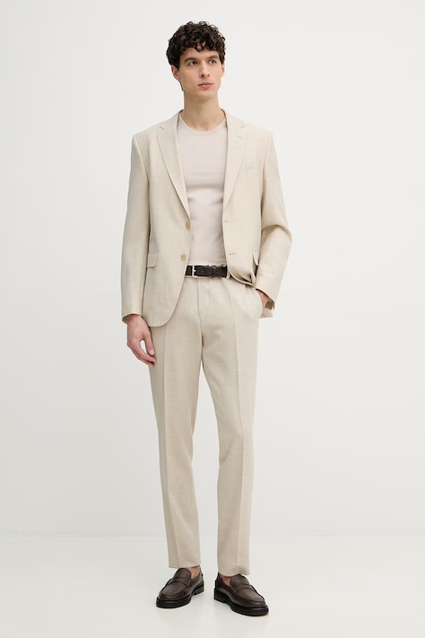 BOSS garnitur męski z dodatkiem wełny Huge beżowy 50561834