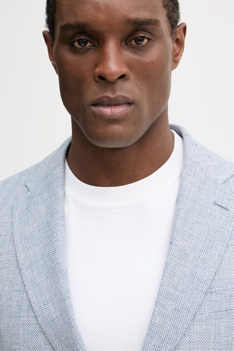 BOSS marynarka z dodatkiem lnu Hutson męska kolor niebieski 50561860