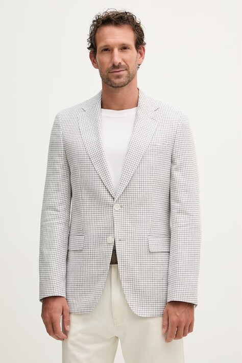 BOSS marynarka z dodatkiem lnu Hutson męska kolor szary 50561860