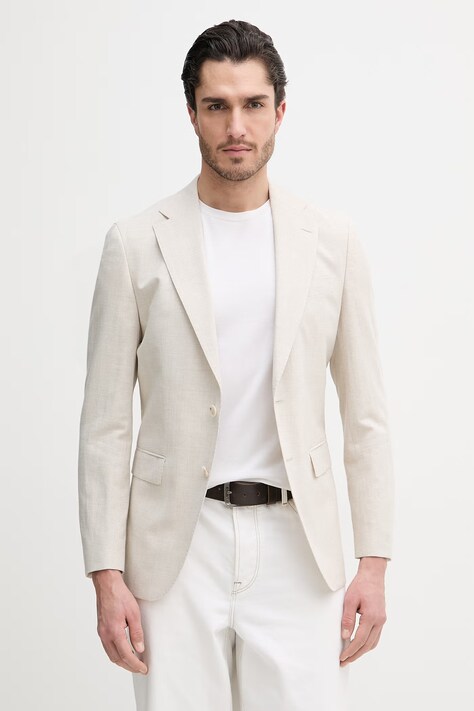 BOSS marynarka z dodatkiem lnu Hutson męska kolor beżowy 50561865