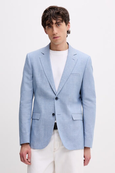 HUGO marynarka jednorzędowa męska z dodatkiem lnu Arti253X niebieska 50559674