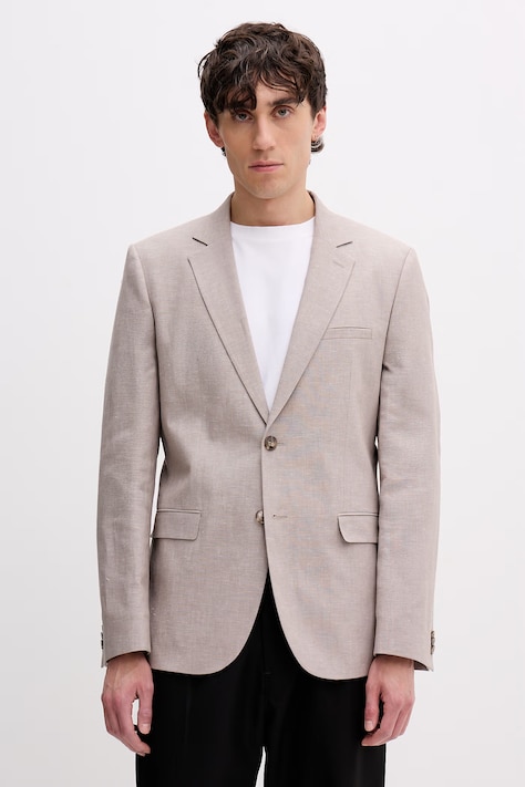 HUGO marynarka jednorzędowa męska z dodatkiem lnu Arti253X beżowa 50559674