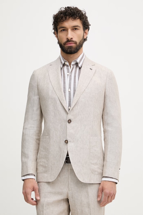 Michael Kors marynarka jednorzędowa męska lniana beżowa MK0SB01211