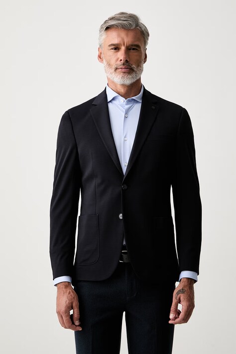 Karl Lagerfeld marynarka jednorzędowa męska z wiskozą granatowa 561034.155280