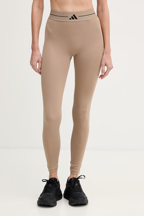 adidas Performance legginsy treningowe Hyperglam damskie kolor beżowy z nadrukiem KS0406