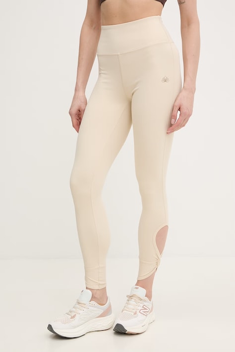 EA7 Emporio Armani legginsy treningowe damskie kolor beżowy gładkie AF21585.7W000923