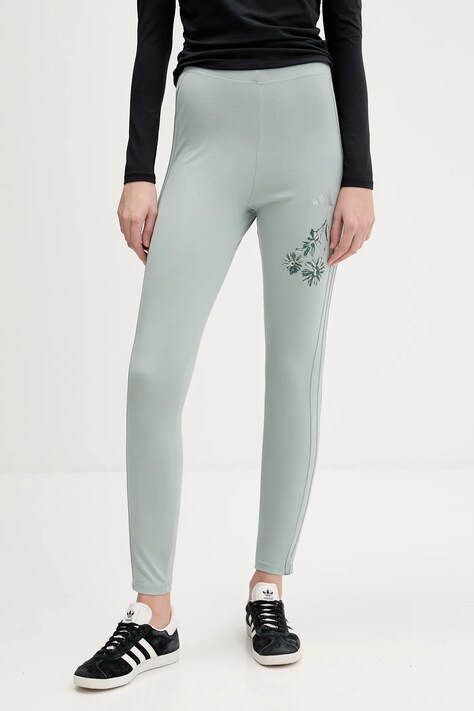 adidas legginsy damskie kolor turkusowy z aplikacją KF0041