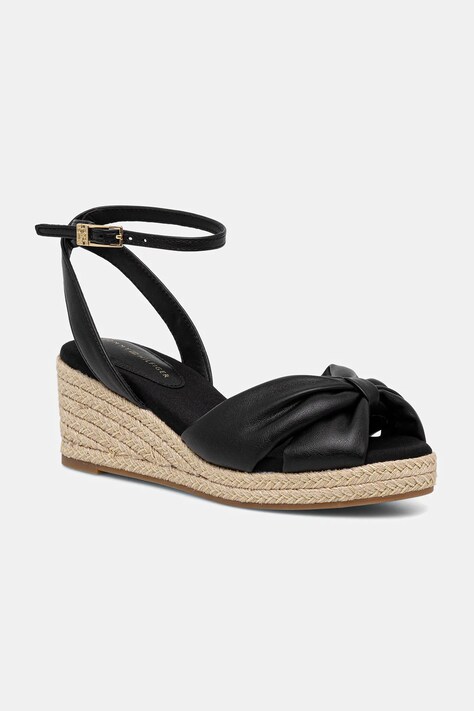 Tommy Hilfiger sandały TH BOW MID CORK WEDGE kolor czarny FW0FW09010