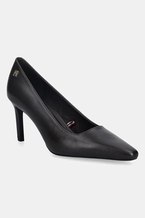 Tommy Hilfiger szpilki skórzane TH LOGO LTH PUMP SLANTED HL kolor brązowy FW0FW09008
