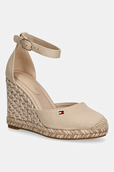 Tommy Hilfiger espadryle na koturnie damskie FLAG HIGH WEDGE ESPAD CLOSED TOE beżowe FW0FW09225