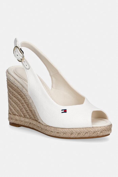 Tommy Hilfiger sandały na koturnie FLAG HIGH WEDGE ESPAD SLINGBACK białe FW0FW09343