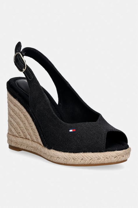 Tommy Hilfiger sandały na koturnie FLAG HIGH WEDGE ESPAD SLINGBACK czarne FW0FW09343