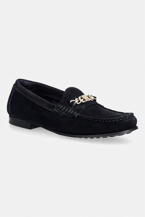 Tommy Hilfiger dámske semišové mokasíny TH CHAIN SUEDE LOAFER tmavomodrá farba FW0FW09327