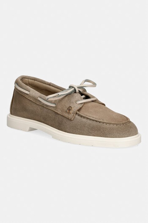 Tommy Hilfiger półbuty damskie zamszowe LIGHT SUEDE BOAT SHOE beżowe FW0FW09337