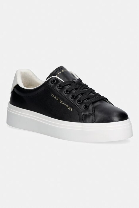 Tommy Hilfiger TH CHIC CUPSOLE PLATFORM sneakersy damskie skórzane czarne FW0FW09107