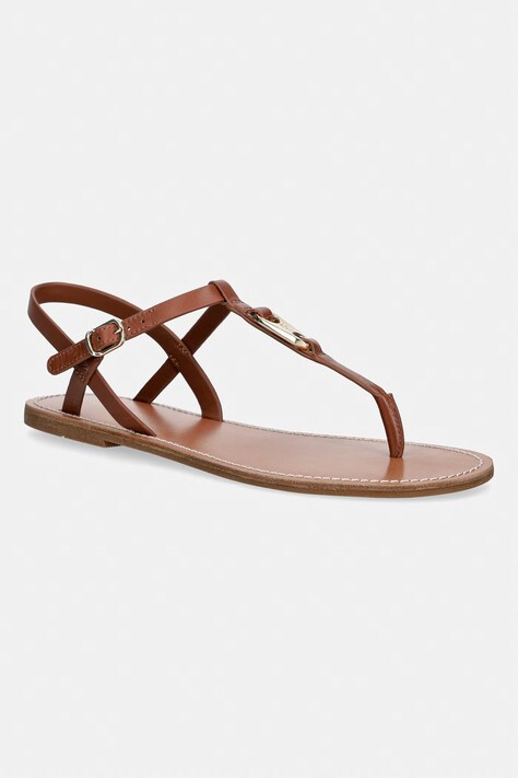 Tommy Hilfiger sandały na płaskim obcasie damskie skórzane LEATHER THONG SANDAL brązowe FW0FW09127