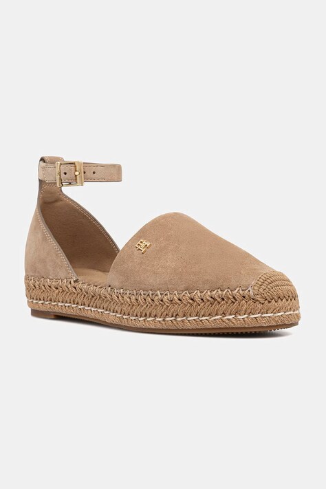 Tommy Hilfiger espadryle na platformie damskie zamszowe TH PLATFORM ESPAD SUEDE STRAP beżowe FW0FW09144