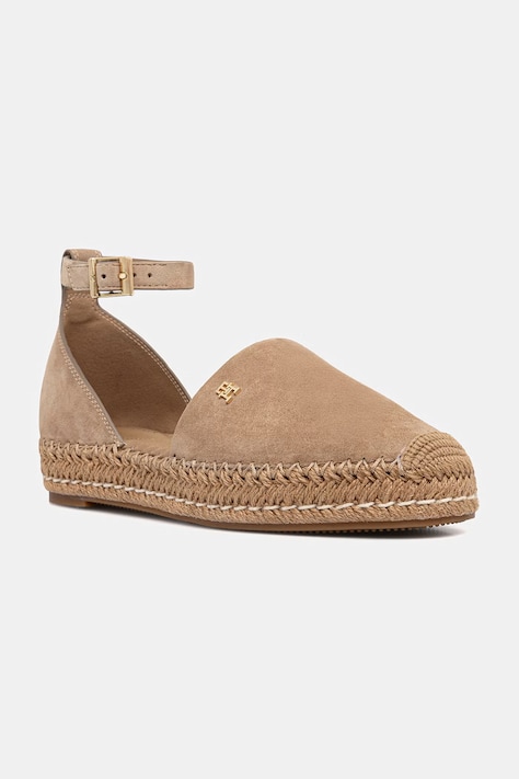 Tommy Hilfiger espadryle na platformie damskie zamszowe TH PLATFORM ESPAD SUEDE STRAP beżowe FW0FW09144