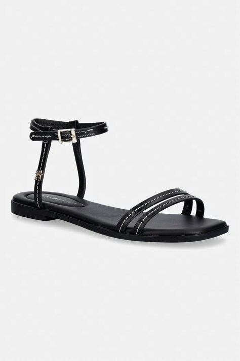 Tommy Hilfiger sandały damskie skórzane FLAT SANDAL STITCHING czarne FW0FW09215
