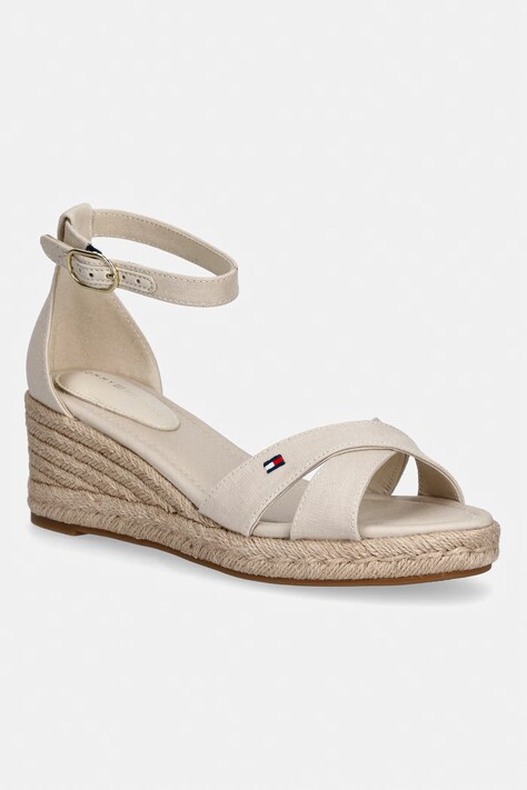 Tommy Hilfiger sandały na koturnie MID WEDGE ESPAD X CROSS beżowe FW0FW09332