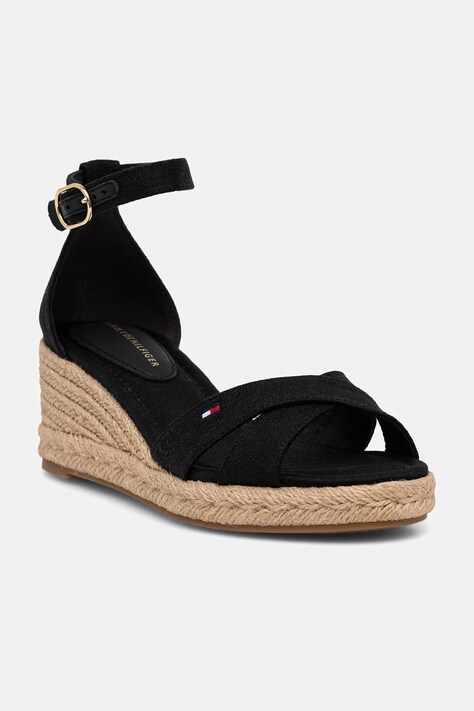 Tommy Hilfiger sandały na koturnie MID WEDGE ESPAD X CROSS czarne FW0FW09332