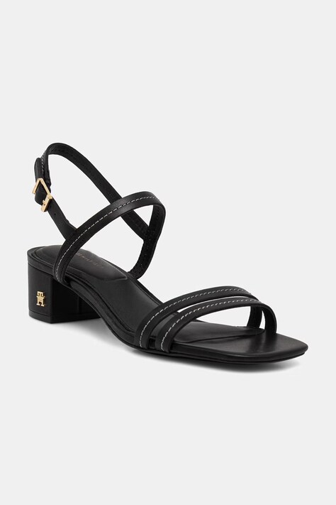Tommy Hilfiger sandały na słupku skórzane LOW HEEL SANDAL STITCHING czarne FW0FW09345