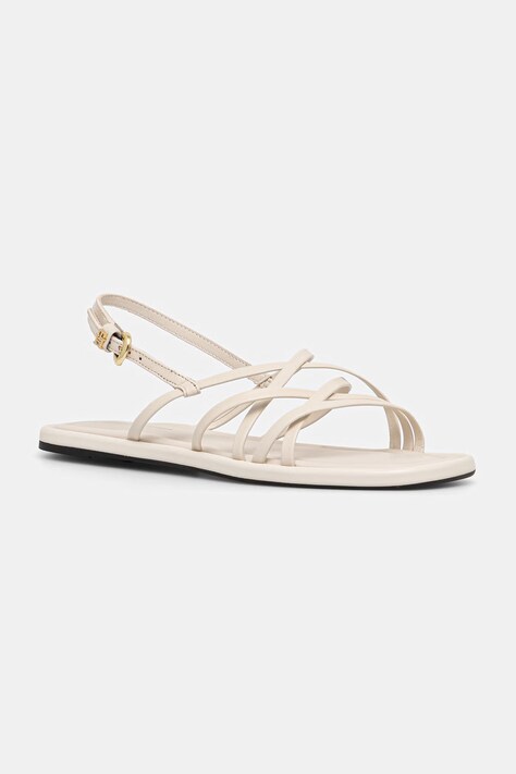 Tommy Hilfiger sandály dámské kožené FLAT STRAPPY SANDAL LTH bílé FW0FW09220