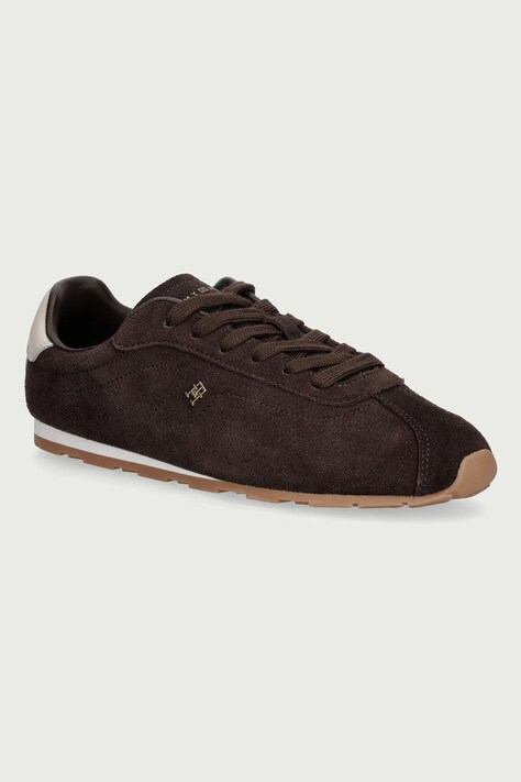 Tommy Hilfiger TH BELLA LOW RUNNER SUEDE sneakers pentru femei din piele întoarsă maro FW0FW09189