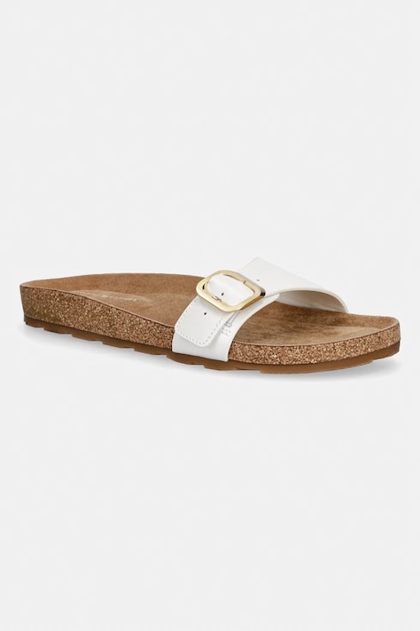 Tommy Hilfiger klapki damskie skórzane TH CLASSIC CORK SANDAL PEARL LTH białe FW0FW09344