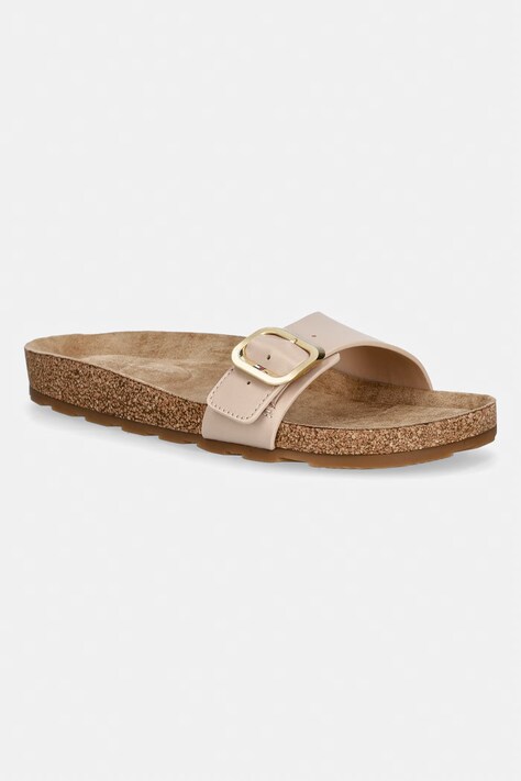 Tommy Hilfiger klapki damskie skórzane TH CLASSIC CORK SANDAL PEARL LTH beżowe FW0FW09344