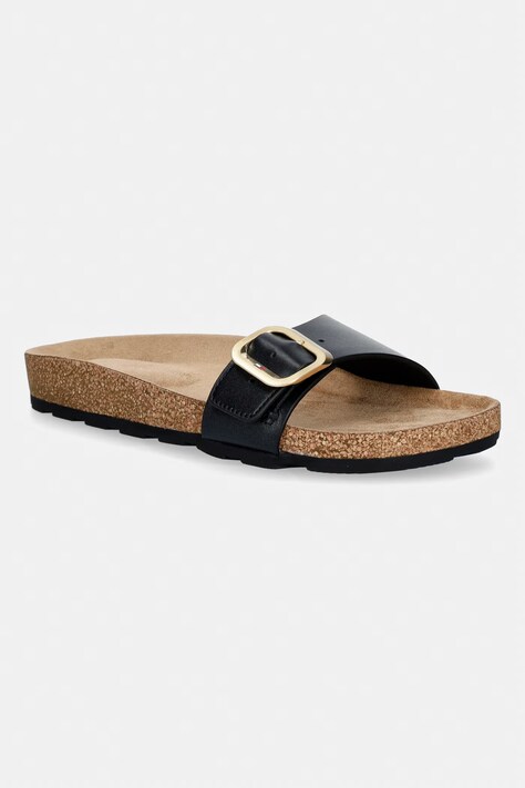 Tommy Hilfiger klapki damskie skórzane TH CLASSIC CORK SANDAL PEARL LTH czarne FW0FW09344