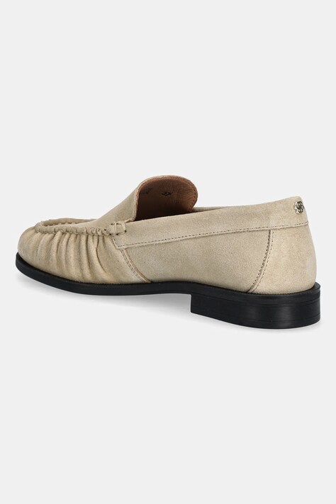 BOSS mokasyny zamszowe Lycia damskie kolor beżowy na płaskim obcasie 50557678