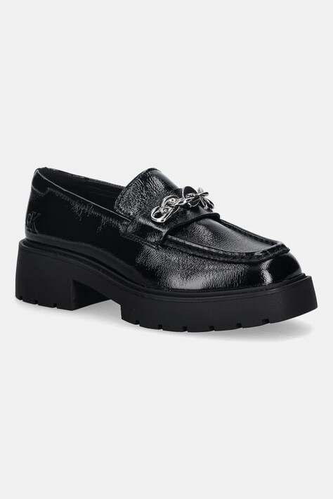 Calvin Klein mokasyny skórzane CHUNKY LOAFER HDW LTH damskie kolor czarny na platformie YW0YW02044
