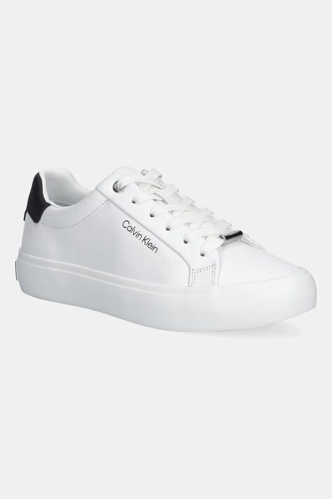 Calvin Klein sneakersy skórzane VULC LACE UP LTH/MOIRE BT damskie kolor biały HW0HW02747
