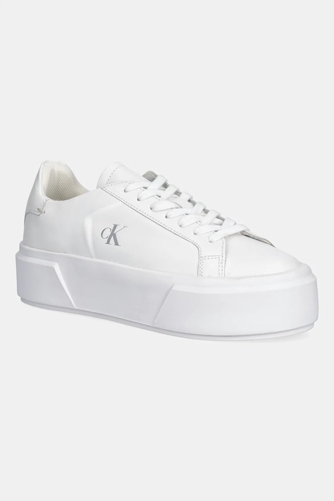 Calvin Klein sneakersy skórzane FLATFORM LACE UP LTH MG damskie kolor biały YW0YW01928