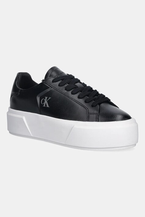 Calvin Klein sneakersy skórzane FLATFORM LACE UP LTH MG damskie kolor czarny YW0YW01928