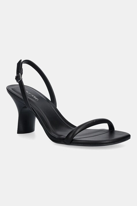Δερμάτινα σανδάλια Calvin Klein SCULPT KITT HEEL STRAPPY LTH χρώμα: μαύρο, HW0HW02800