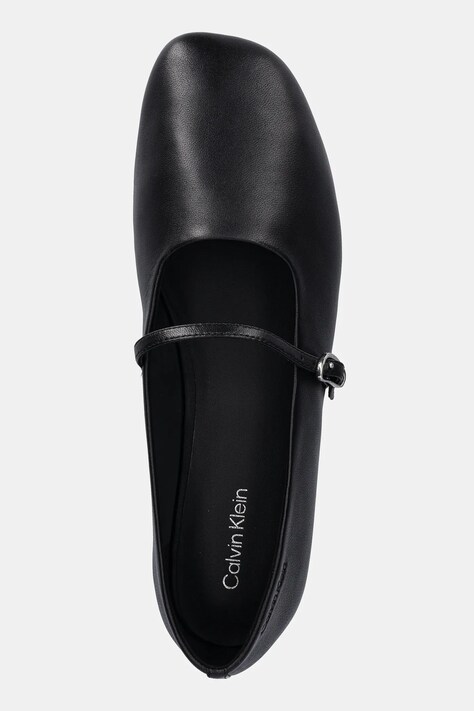 Calvin Klein baleriny skórzane OBLIQUE BALLERINA MJ LTH HDW kolor czarny HW0HW02847