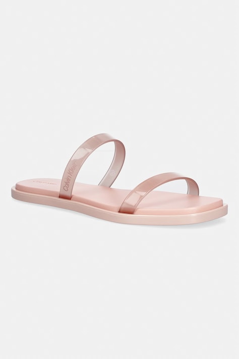 Calvin Klein klapki damskie JELLY SNDL DOUB BAR SHINY ST TPU różowe HW0HW02963