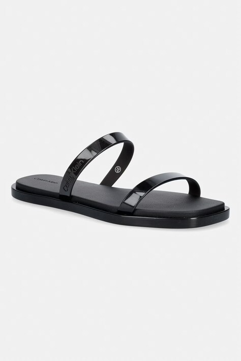 Calvin Klein papuci pentru femei JELLY SNDL DOUB BAR SHINY ST TPU negri HW0HW02963