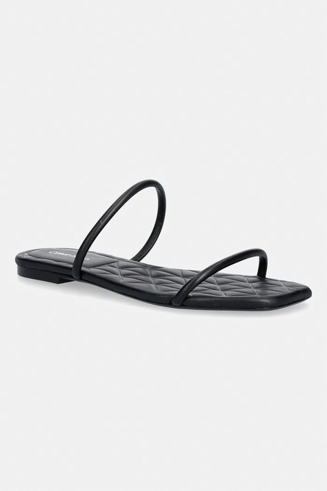 Calvin Klein klapki damskie skórzane SQUARE FLAT SNDL QUILT LTH czarne HW0HW02859