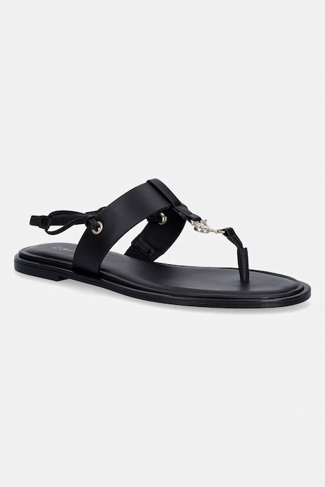 Calvin Klein sandały na płaskim obcasie damskie skórzane ROUND FLAT SNDL THONG LTH HDW czarne HW0HW02926