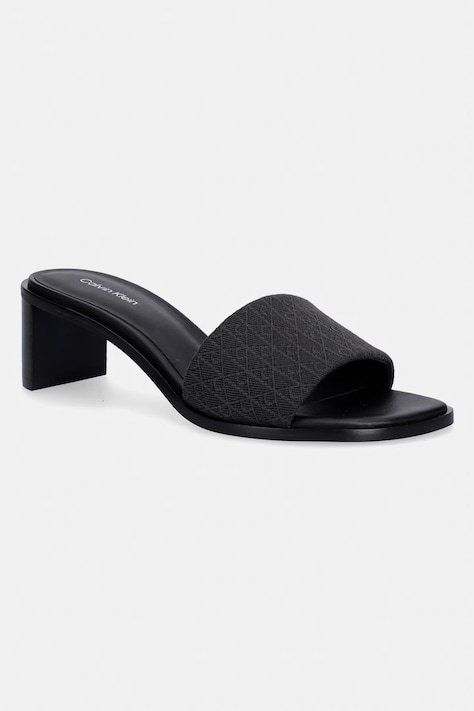 Calvin Klein pantofle na sloupku dámské BLOCK HEEL SANDAL AOP černé HW0HW03016