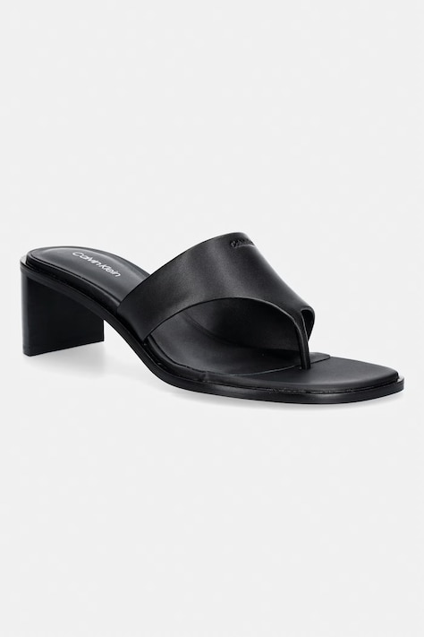 Calvin Klein japonki damskie skórzane BLOCK HEEL SNDL THONG LTH czarne HW0HW03017