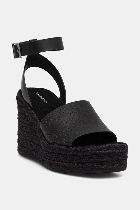 Calvin Klein sandały WEDGE ESPAD 70 AOP LTH czarne HW0HW03138