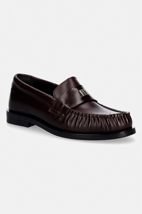 Calvin Klein loafersy damskie skórzane ROUND LOAFER LTH HDW brązowe HW0HW03031
