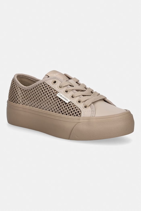 Calvin Klein VULC FLATF LACE UP LIN MESH sneakersy damskie brązowe HW0HW02971