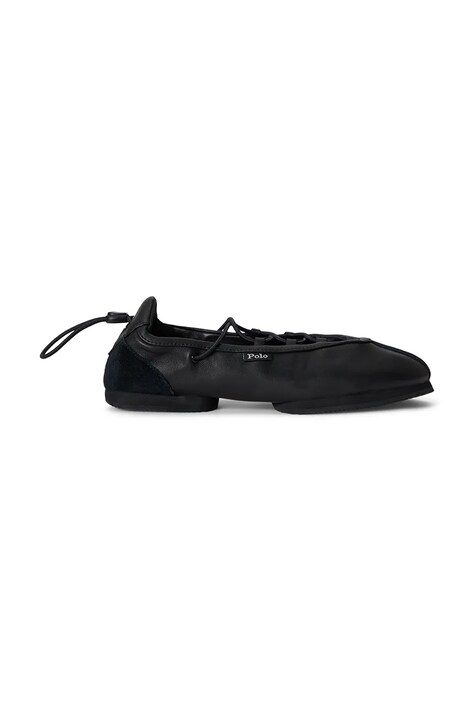 Kožené balerínky Polo Ralph Lauren Ballerina Lace Up čierna farba, 804P08221001